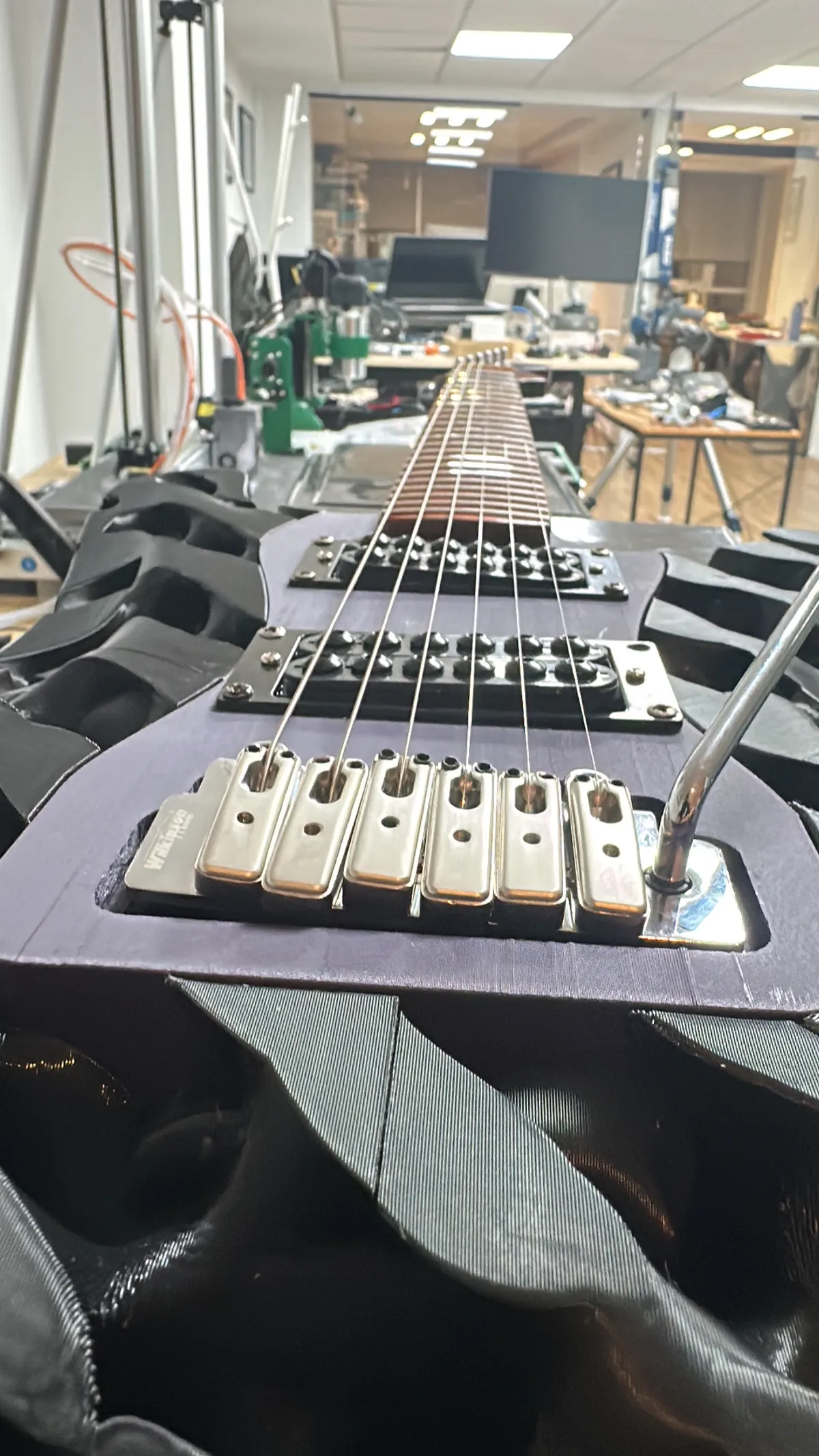 Placeholder digital engineering image for the FDM 3D-printed electric guitar case